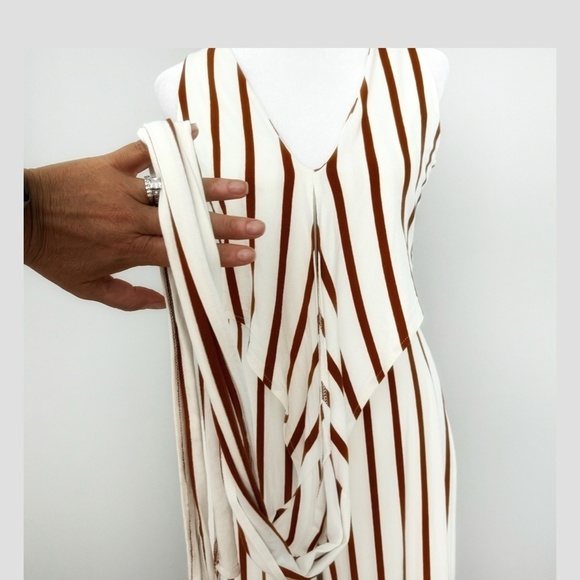 Bershka Anthropologie Jumpsuit Brown White Stripe Convertible Belted Cropped Leg - Picture 9 of 16